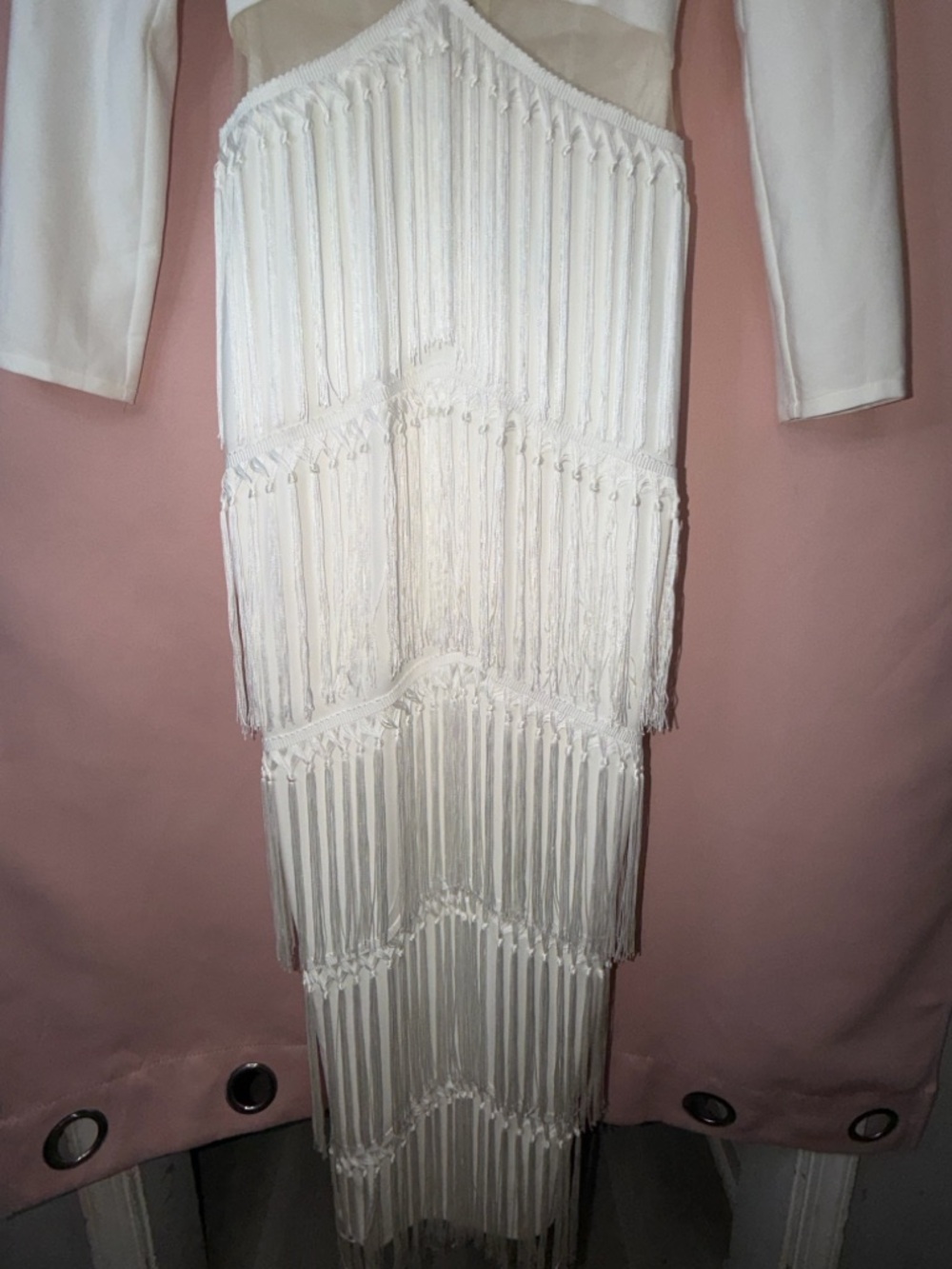 Fashion Nova Gown Deep V Plunge Fringe Plunge Day Night Gown - Picture 6 of 16